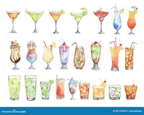 Watercolor cocktails set. stock vector. Illustration of drink - 80135966