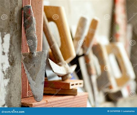 Construction Mason Cement Mortar Tools Stock Photo - Image of bumpy ...