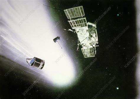 Comet Halley spacecraft in 1986, artwork - Stock Image - C019/6954 - Science Photo Library