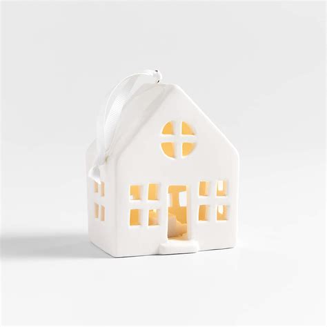 Light-Up White Ceramic House Christmas Tree Ornament + Reviews | Crate & Barrel