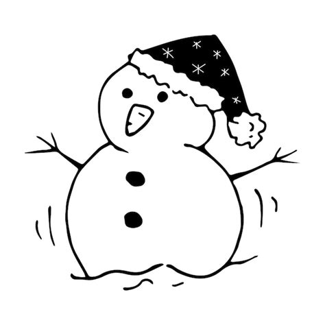 Premium Vector | Hand drawn snowman in hat cute vector doodle ...