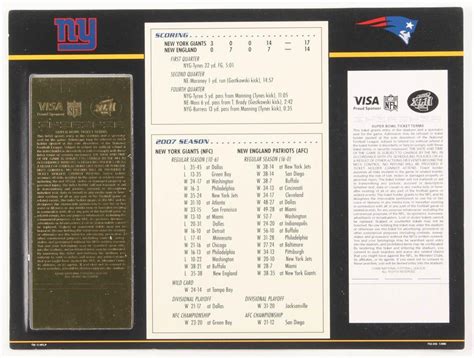 2008 Commemorative Super Bowl XLII Card with Gold Ticket: Giants vs ...