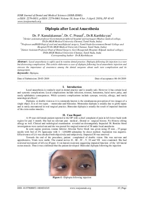 (PDF) Diplopia after Local Anaesthesia | IOSR Journals - Academia.edu