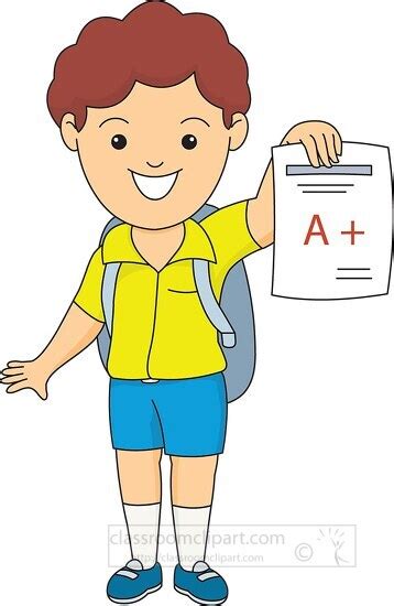 School Clipart-student showing his school work with A good grade