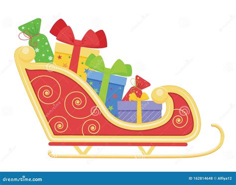 Santa Claus Sleigh with Christmas Gifts. Vector Cartoon Illustration ...