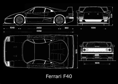 'Ferrari F40 Blueprint' Poster, picture, metal print, paint by shiner ...