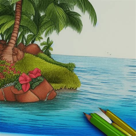 Dessin réaliste d'une île tropicale · Creative Fabrica