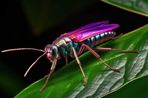 Premium AI Image | Closeup of a vibrant iridescent beetle on a leaf created with generative ai