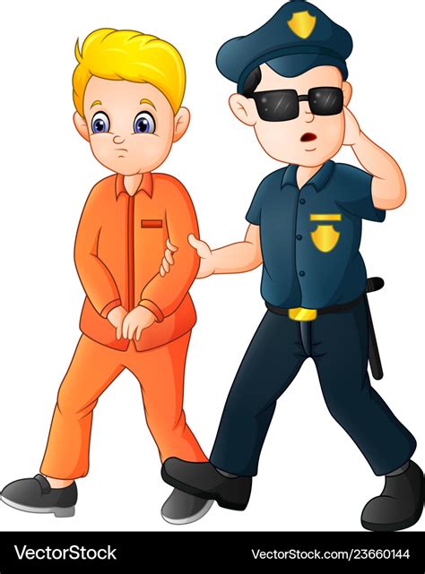 Cartoon police officer with a prisoner Royalty Free Vector