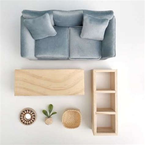 Pretty Little Minis - modern dollhouse living room package with velvet sofa