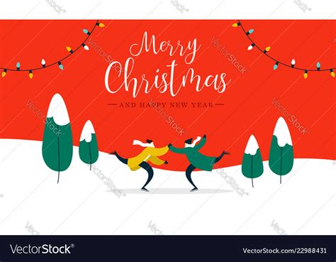 Christmas card young couple ice skating outdoors Vector Image