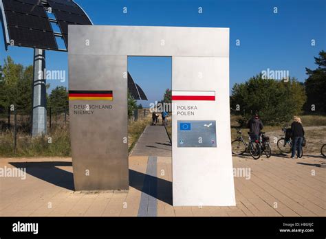 Symbolic gate, Poland-Germany border crossing, Baltic Coast, Ahlbeck, Usedom, Mecklenburg ...