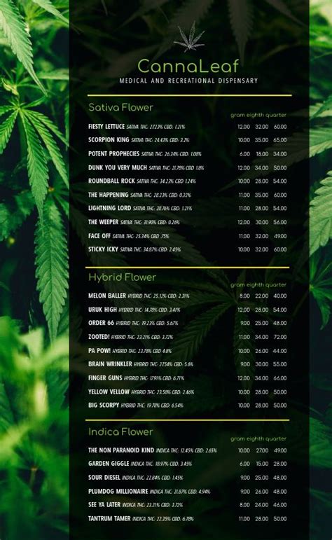 Classic Dispensary Menu Design Template by MustHaveMenus