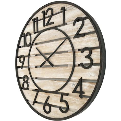 Round 70cm Wooden Planks Wall Clock - Natural/Black