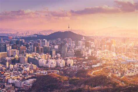 Sunset at Seoul City Skyline, the Best View of South Korea Stock Image ...