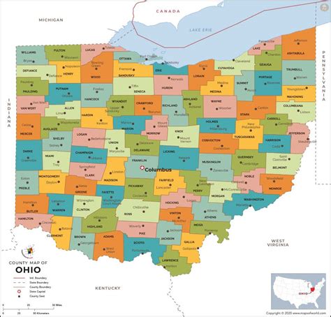 Ohio County Map | OH County Map | Counties in Ohio, USA