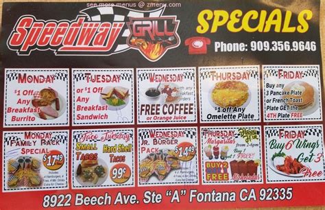 Online Menu of Speedway Grill Restaurant, Fontana, California, 92335 ...