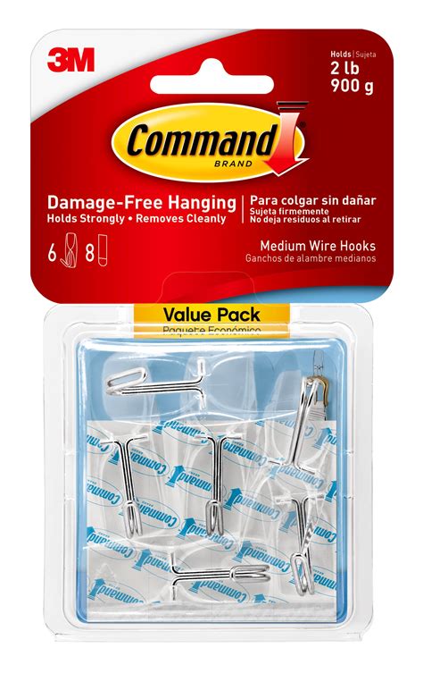 Command Wire Hook Value Pack, Clear, Medium, 6 Hooks, 8 Strips/Pack - Walmart.com