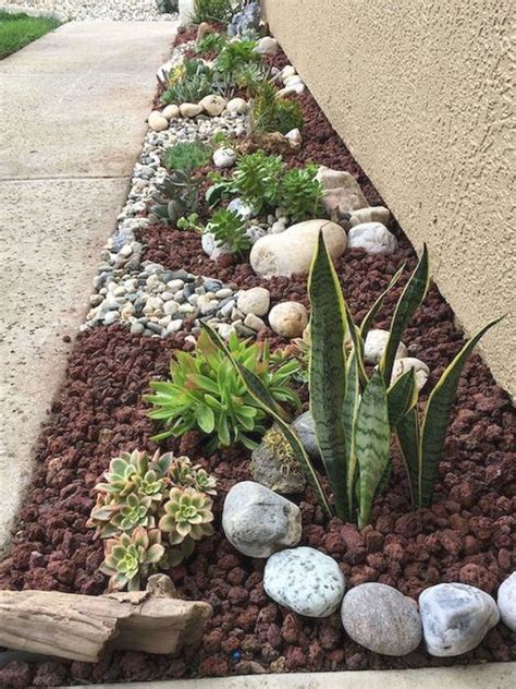 Lava rock contrasted with light colored drain rock and greenery # | Rock garden design, Tropical ...