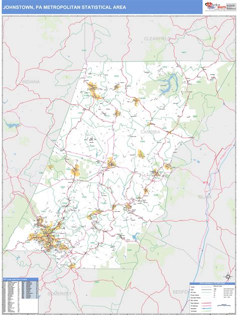 Johnstown, PA Metro Area Wall Map Basic Style by MarketMAPS