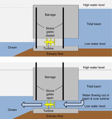 Tidal barrage operation. Adapted from Wyre Tidal Energy (2014 ...