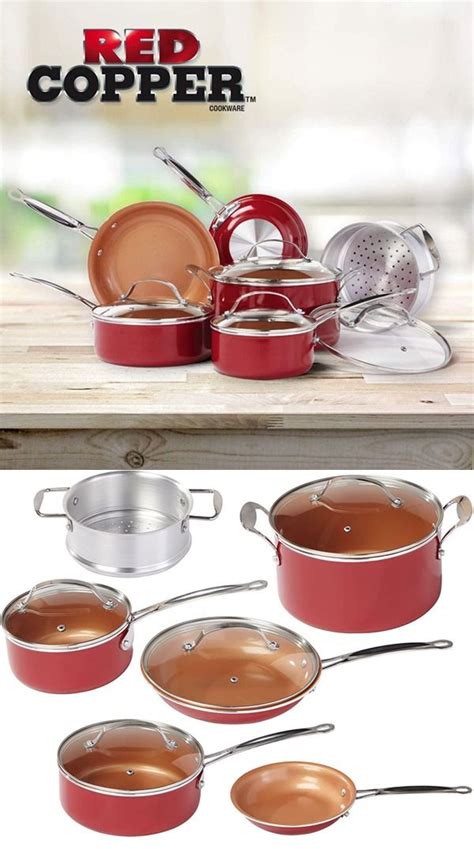 BulbHead Red Copper Copper-Infused Ceramic Non-Stick Cookware Set - 10 PC in 2021 | Red copper ...