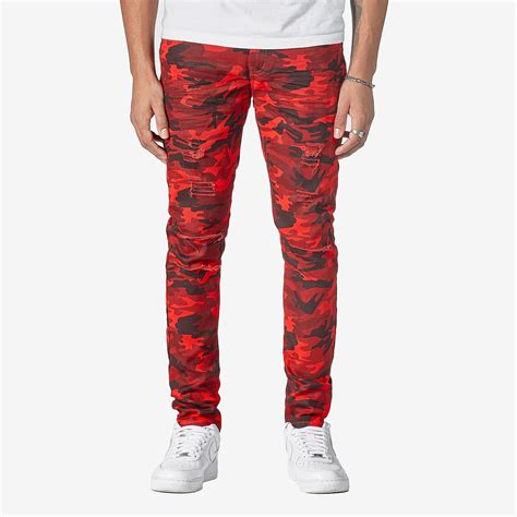 RED CAMO PANTS WITH RIPS