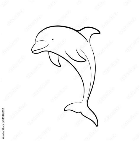 Dolphin Line Art Doodle, a hand drawn vector cartoon illustration of a cute dolphin. Stock ...