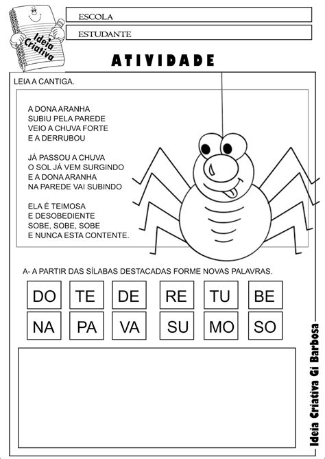 Texto A Dona Aranha Subiu Pela Parede – Texto Exemplo