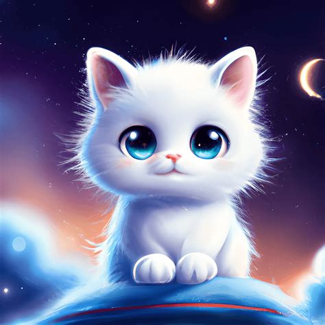 Centered Cute Baby White Baby Cat with the Night Sky · Creative Fabrica