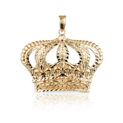 10k Yellow Gold Open Big Crown Charm Pendant with Diamond Cut Design | eBay