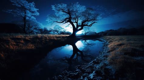 Tree Reflection Blue Water And Reflecting At Night Backgrounds | JPG ...