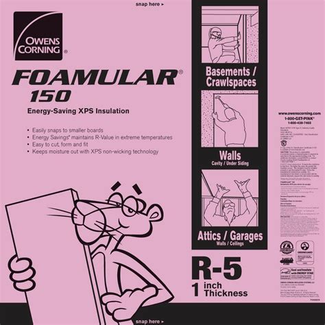 Owens Corning FOAMULAR 150 1 in. x 4 ft. x 8 ft. R-5 Scored Square Edge Rigid Foam Board ...