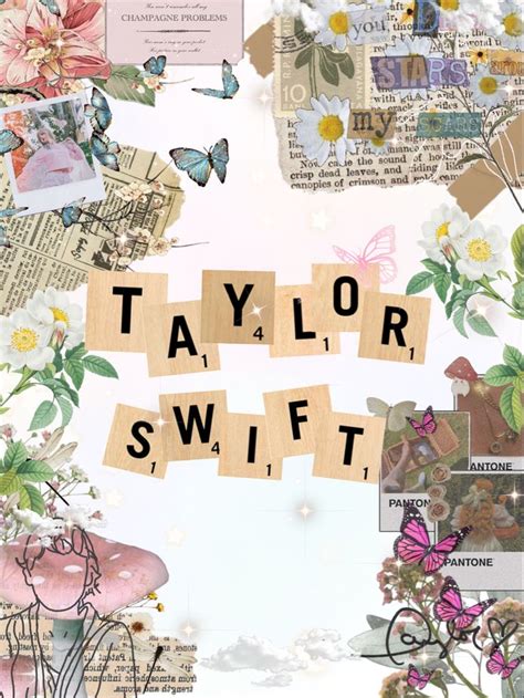 Taylor swift collage with pink, green, and blue accents. Butterflies ...