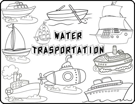 Water transport is set to be colored. coloring book to educate kids ...