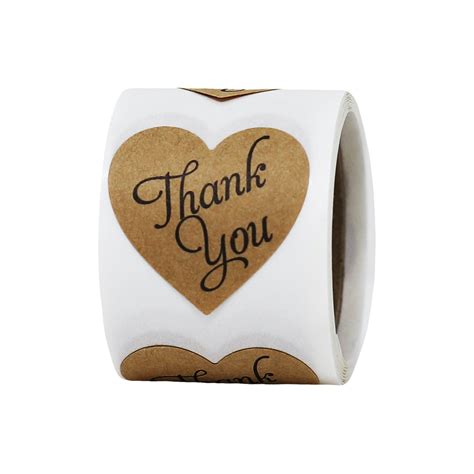 1" Natural Kraft Thank You Heart Stickers - Qty 50 | InStockLabels.com