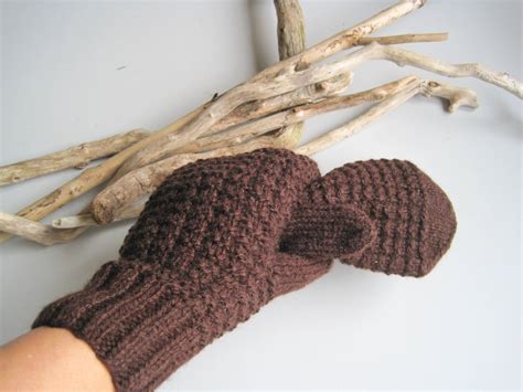 Hand knitted gloves brown earthy color knitted by woolpleasure