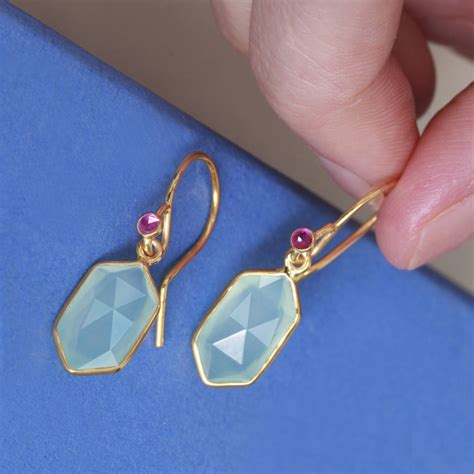 Aqua And Ruby Drop Earrings In 18ct Gold By Holly Blake ...