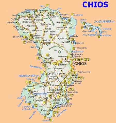 Map Greek Island of Chios (N.E. Aegean)