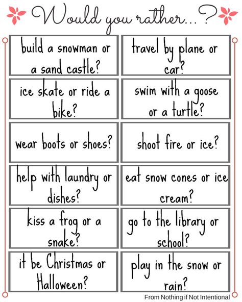 Printable Would You Rather Questions For Kids