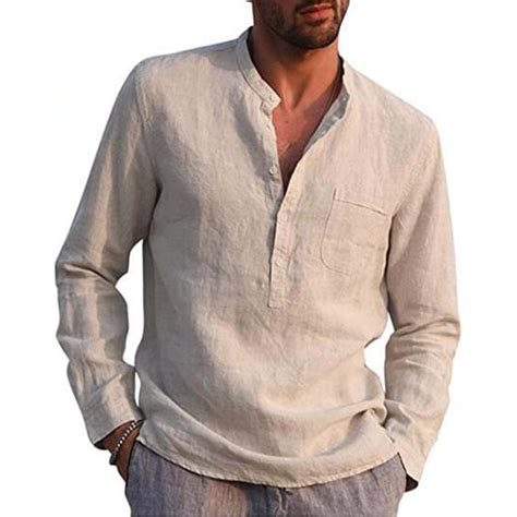 Men Henley T Shirts Casual Long Sleeve Button Linen V Neck Winter Loose Tops - Walmart.com