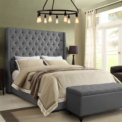 Ottoman Bed of Grey Tall Oxford Wingback | So Soft Beds