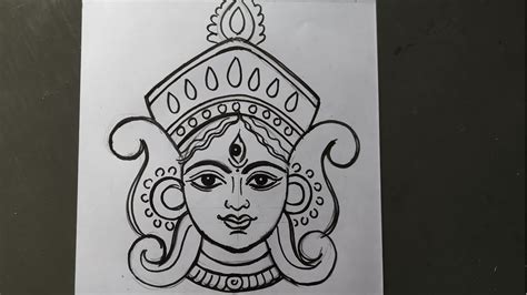 how to draw maa durga face easy lone art step by step,durga thakur drawing,how to draw devi ...