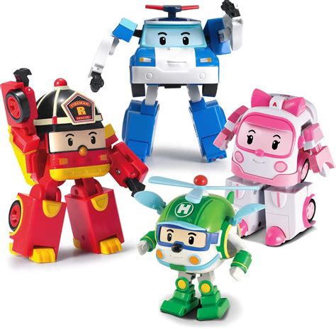 Robocar Poli [4 Pack] Poli + Amber + Roy + Helly Transforming Robot ...