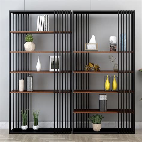 Modern Metal Etagere Bookshelf Freestanding with 5 Shelving Black ...