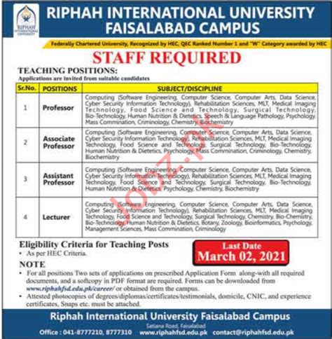 Riphah International University Faisalabad Campus Jobs 2021 2024 Job ...