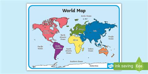 Color Coded Map Of The World Continents - Guenna Holly-Anne