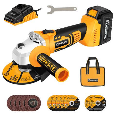 Buy WORKSITE Cordless Angle Grinder, 4-Pole Motor, 4-1/2 Inch Cordless ...