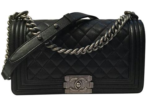 Chanel Boy Bag Quilted Caviar Silver-tone Old Medium Black in Caviar ...