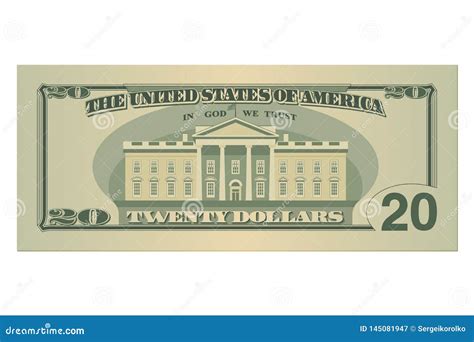 Twenty Dollars Bill. 20 US Dollars Banknote, Back Side. Vector Illustration on White Background ...